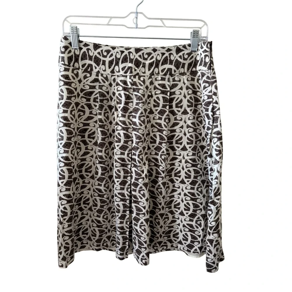Merona Womens Brown Cream Geometric Scroll Print A-Line Skirt Size 4 Cotton Knee